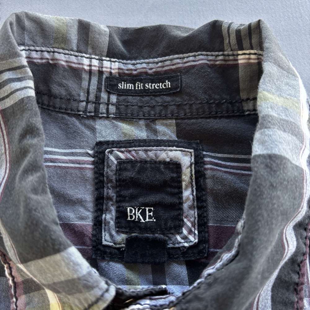 BKE Slim Fit Stretch‎ Plaid Snap Shirt Mens Medium Western Double-Stitched Yoke - Picture 3 of 13